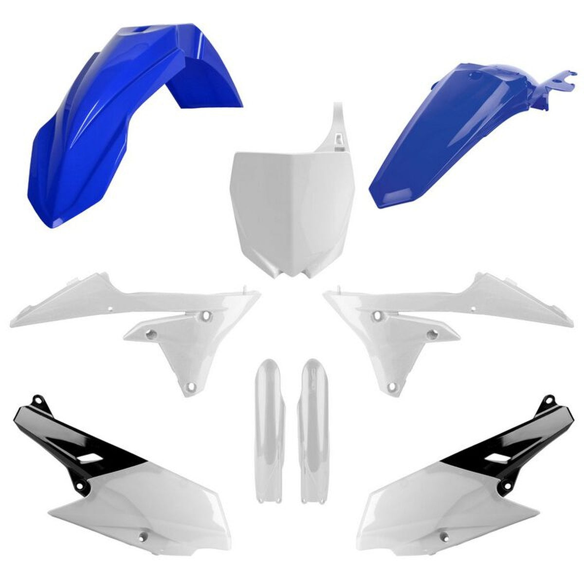 POLISPORT KOMPLET PLASTIKÓW (FULL KIT) YAMAHA YZF 250 '14-'18; YZF 450 '14-'17 W ZESTAWIE TABLICA PRZEDNIA (8678400001) I OSŁONY AMORTYZARORÓW (8352000001) KOLOR NIEBIESI BIAŁY OEM