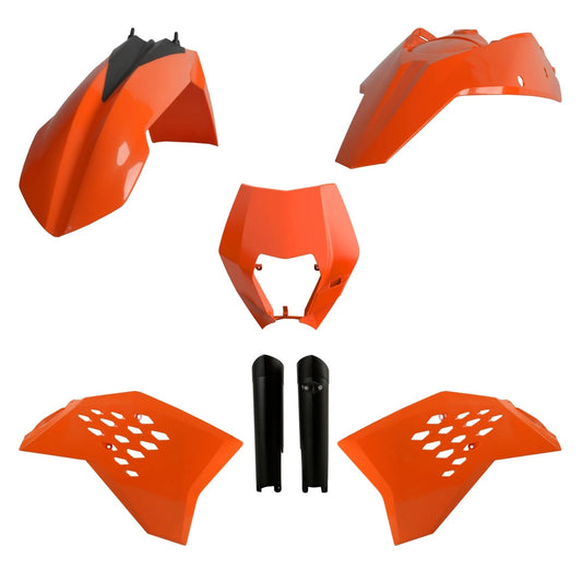 POLISPORT KOMPLET PLASTIKÓW (FULL KIT) KTM EXC/EXC-F '08-'11 W ZESTAWIE TABLICA PRZEDNIA (8666700001) I OSŁONY AMORTYZARORÓW (8398500003) KOLOR POMARAŃCZOWY OEM