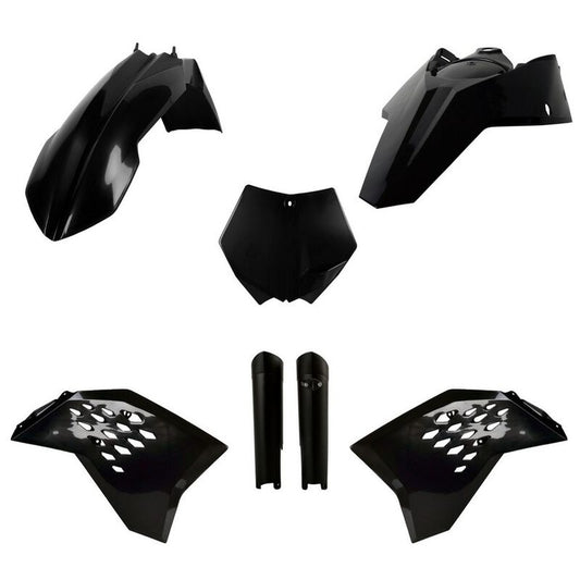 POLISPORT KOMPLET PLASTIKÓW (FULL KIT) KTM SX/SX-F/XC-F '08-'10 W ZESTAWIE TABLICA PRZEDNIA (8664400002) I OSŁONY AMORTYZATORÓW (8398500003) KOLOR CZARNY