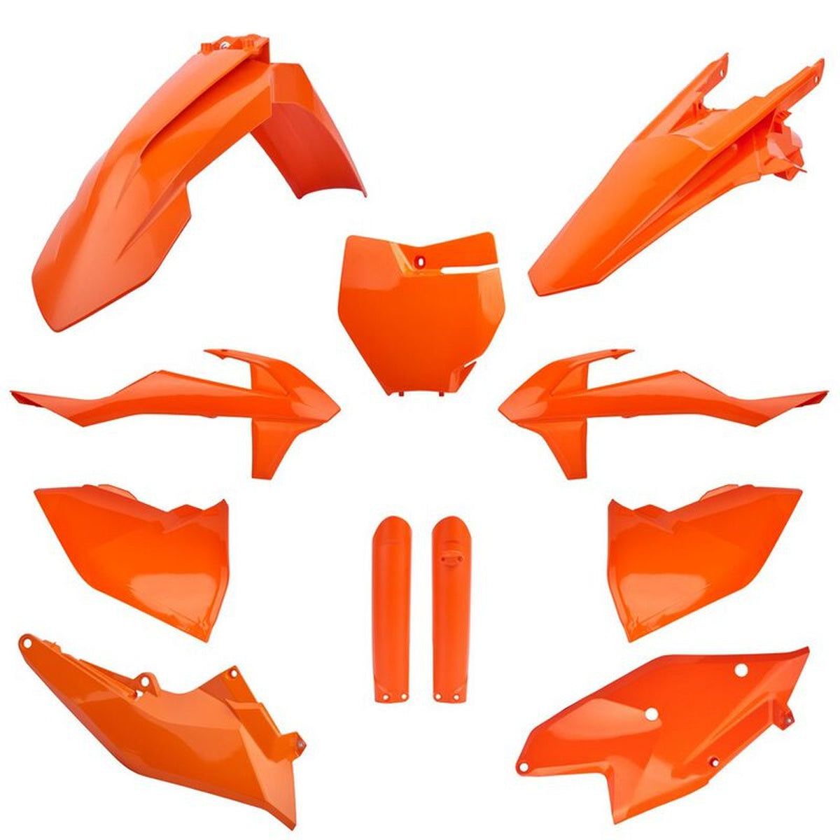 POLISPORT KOMPLET PLASTIKÓW (FULL KIT) KTM SX/SX-F/XC-F '16-'18 W ZESTAWIE TABLICA PRZEDNIA (8664900001) I OSŁONY AMORTYZATORÓW (8398600005) KOLOR POMARAŃCZOWY